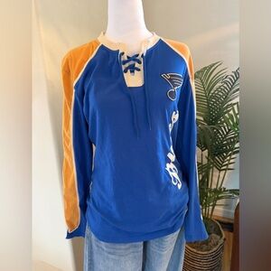 Old Time Hockey Brand Blues fashion Lace-Up Long Sleeve Shirt